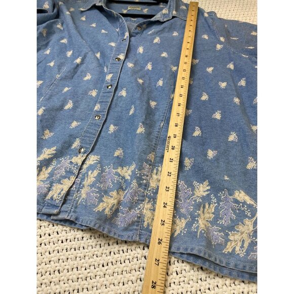 Classic Elements Womens Chambray denim Button Up 3/4 Sleeve Top Plus size 2X - Picture 9 of 9